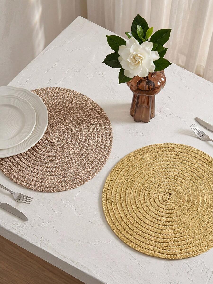 Cirelle 1Pc Round Braided Woven Placemats, Textured Spiral Pattern Table Mats In Neutral Earthy Tones, Heat-Resistant Non-Slip Dining Place Mats For Home Kitchen Counter, Coffee Table, Farmhouse Boho Rustic Decor, Ideal For Everyday Meals, Dinner Parties, Weddings & Gatherings, Thoughtful Gift For Family And Friends For Housewarming, Birthday & Special Occasions - Multicolor - View 1