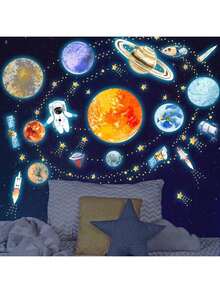 1 Set Glow-In-The-Dark Star, Planet, Mars And Space Wall Stickers Decor: Luminous Satellite, Earth, UFO, Solar System, Astronaut And Rocket Stickers, Suitable For Kids Room, Bedroom, Ceiling, Wall And Window - Self-Adhesive Removable DIY Decals - Multicolor - View 2