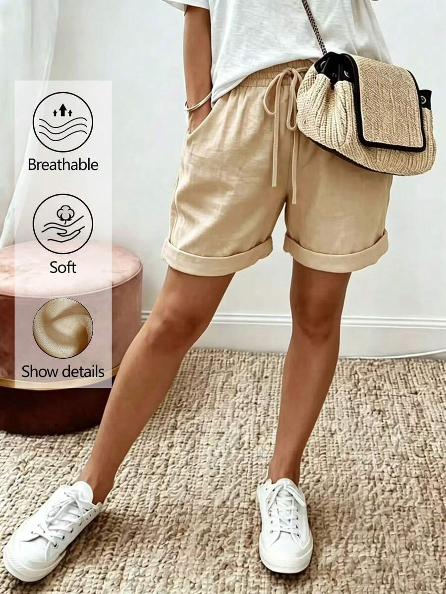 EMERY ROSE Shorts de unicolor casual de verano talla grande - Caqui - Ver 1