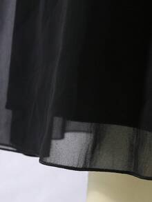 SHEIN 少女優雅返校黑色純色不對稱領口無袖高腰喇叭裙 - 黑色 - 查看 6