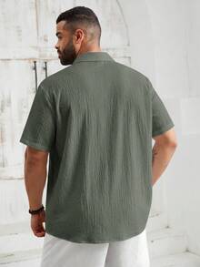 EASEVO Camisa de manga corta de unicolor para hombre de talla grande con cuello y tapeta de botones - Verde - Ver 3