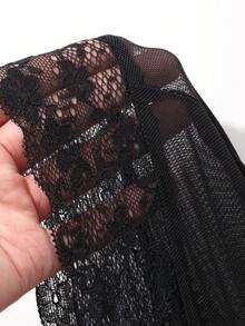 DAZY Black Lace Patchwork Sexy Sheer Leggings Women's Safety Pants - Black - View 6