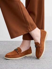 CUCCOO BIZCHIC Fashion Women Comfortable Casual Round Toe Flat Bottom Vacation Loafers Brown Slip-On Flat Bottom Sleeve Knitted Spring And Autumn Women's Shoes - Brown - View 5