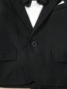 SHEIN 2 piezas Conjunto formal elegante de caballero para bebés niños, que incluye chaqueta tipo blazer de manga larga con bolsillos falsos y pantalones de cintura elástica, sin camisa, sin moño, adecuado para primavera/otoño, de 6 meses a 3 años, atuendo formal para boda, actuación, fiesta, cumpleaños, Navidad, graduación otoño invierno - Negro - Ver 4