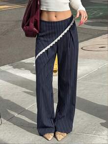 Siren Gaze 復古純色女款寬腿裹身長褲 寬鬆垂墜休閒長褲 夏季休閒女款亞麻長褲 - 藏蓝色 - 查看 10