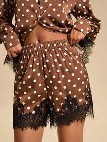 Travachic Women's Polka Dot Long Sleeve Loose Casual Top & Shorts 2pcs Set - Brown - View 4