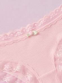 Elorette 女款素色蕾絲飾邊低腰三角內褲 - 粉色 - 查看 10