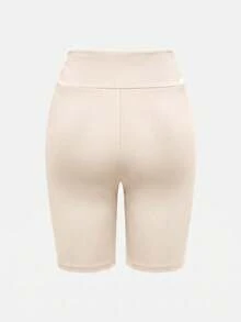SHEIN Tween Girl Casual Basic Sports Slim Fit Wide Knitted Solid Color High Elasticity Leggings Pants 3pcs Set Apricot - Apricot - View 7