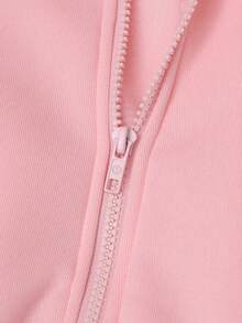 SHEIN Sparklyn Ensemble décontracté 3 pièces pour adolescentes, automne/hiver, couleur unie, avec sweat-shirt zippé doublé thermique, camisole et pantalon large, tenue à la mode pour le quotidien, les trajets et l'école - Rose bonbon - Voir 4
