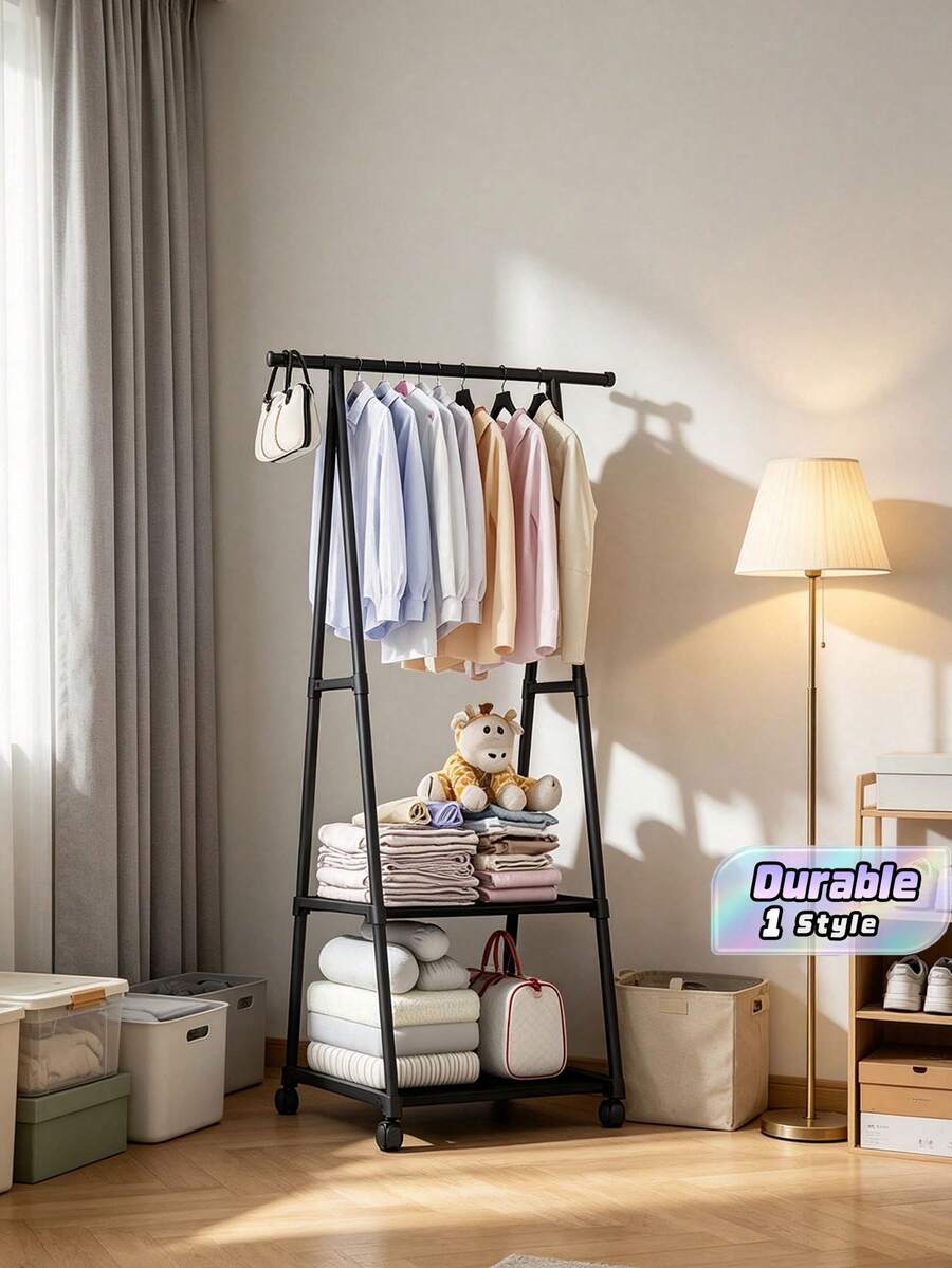 1pc Improves Space, Multifunctional, Floor Standing Coat Rack, Wardrobe Rack With Wheels, Movable, Stable, Fashionable, Easy To Disassemble And Install, Portable, Suitable For Living Room, Bedroom, Entrance, Office, Home - Multicolor - View 1