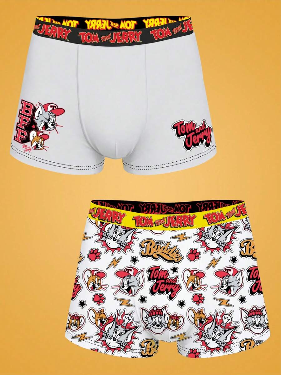 Notgurli TOM & JERRY X SHEIN Men's Printed Fashionable Boxer Briefs (2-Pack) - Multicolor - View 1