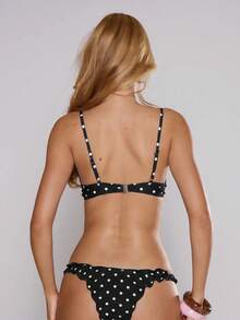 Musera Resort Underwire Bow Detail Check Print Bikini Top Only Summer Swim Beach Vacation Sexy Cute Travel Bambola - Black - View 2