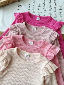 SHEIN Vintaside Kids 女嬰 0-3 歲 8 件組 春秋可愛休閒簡約外出套裝 4 件上衣與 4 件長褲 - 彩色 - 查看 6
