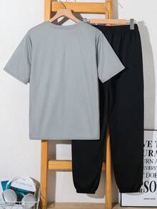SHEIN 2件組青少年休閒字母印花圓領套頭衫，適合夏季、運動、跑步、戶外活動 - 彩色 - 查看 5