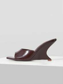 Mnmlis The New Square Toe Has A Special-Shaped Wedge Heel Design Sense, Open-Toed Fashion And Simple Temperament, And Is Versatile For Daily Commuting Parti - Brown - View 5
