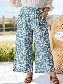 Rosumi Women's Plus Size Printed Wide Leg Long Pants Fall - Multicolor - View 2