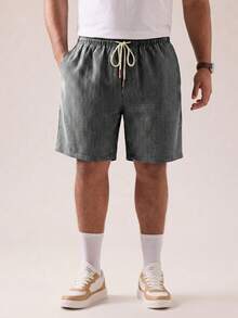 Manfinity RebelGame Plus Size Men's Waist Tie Pocket Striped Fashion Shorts Tropicoqueta - Black and White - View 5