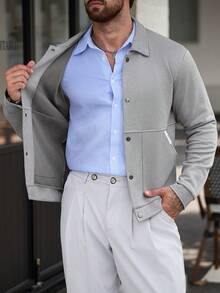 Manfinity CasualCool 男士灰色成熟休閒風，居家通勤舒適穿著，日常夾克外套 - 灰色 - 查看 7