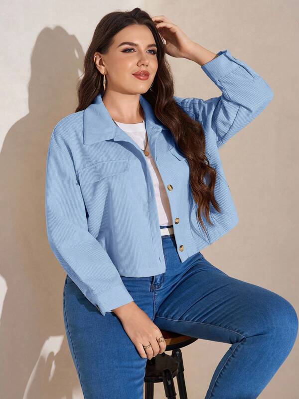 SHEIN LUNE Plus Size Casual Versatile Solid Color Cropped Jacket