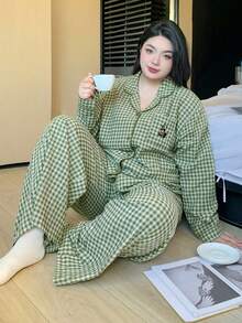 Dazy Plus 格子宽松睡衣套装，家居服套装，四季皆宜 - 薄荷綠 - 查看 5