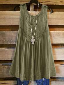 Rusticease Women's Plus Size Lace Patchwork Tank Top - Army Green - View 6