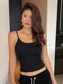 DAZY 女款鏤空露背繫帶細肩帶內搭夏季穿搭打底上衣 - 黑色 - 查看 8