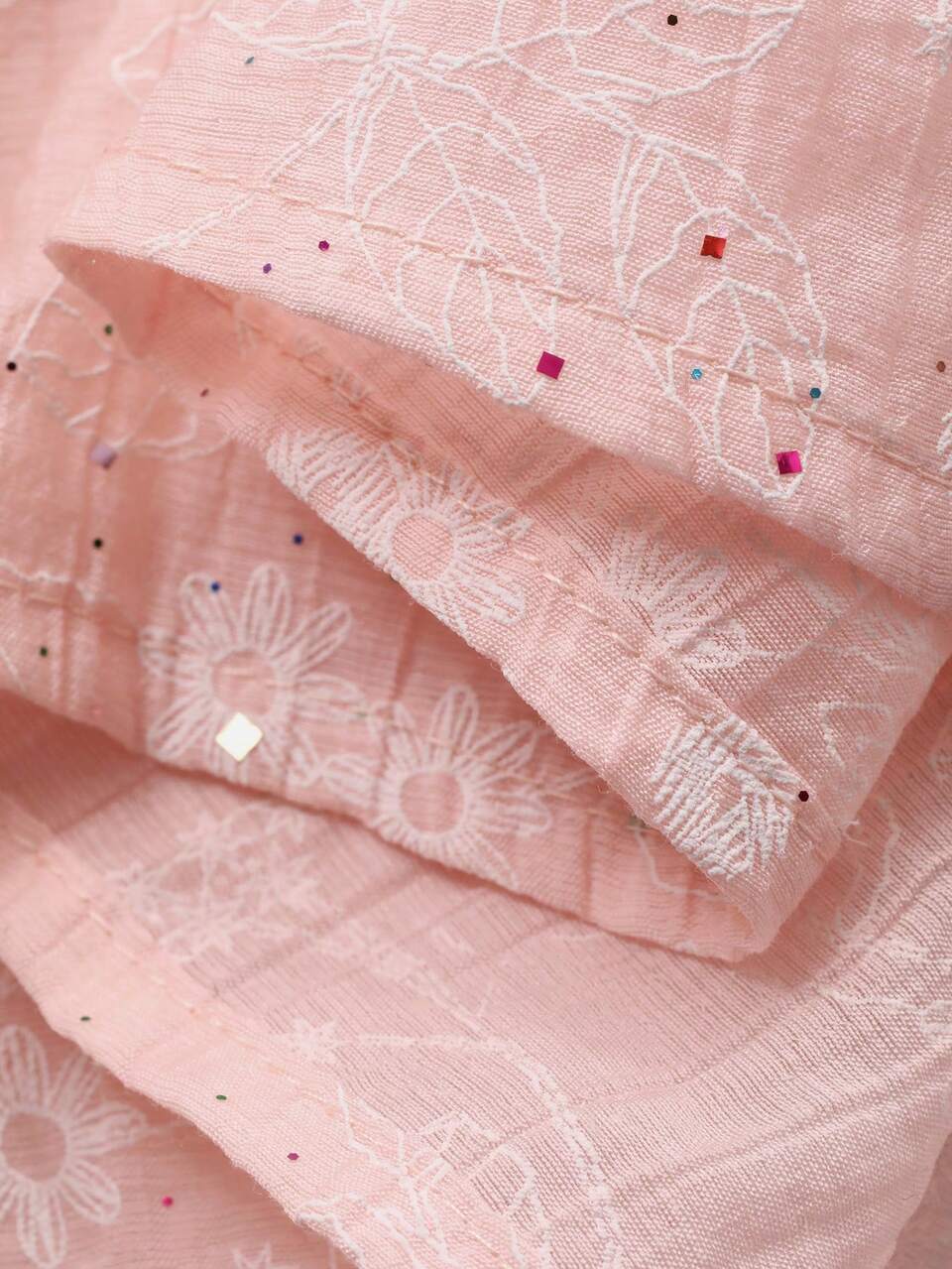 Dazy Plus Ditsy Floral All-Over Tie-Waist Elegant Loose Pink Lantern Sleeve Long Sleeve Blouse, Spring Summer Autumn