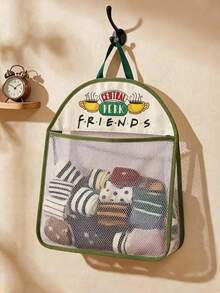 FRIENDS X Joivida 1個大容量透氣網格吊掛收納袋，適合存放襪子、玩具、盥洗用品，也可作為輕便洗衣袋/垃圾袋，適用於居家日常、旅行、露營、宿舍生活或工作置物櫃，讓物品井然有序且通風 - 1pc草綠色 - 查看 1