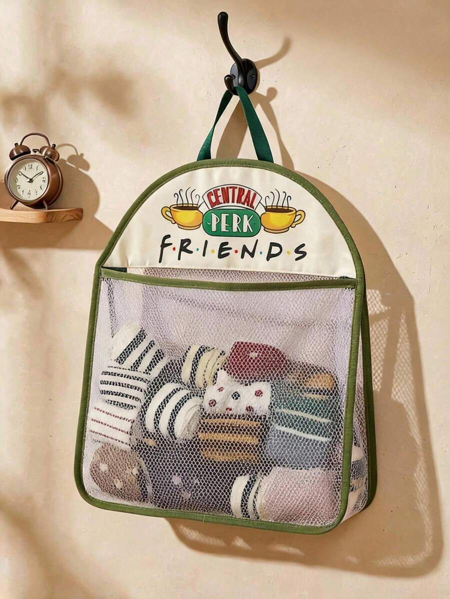 FRIENDS X Joivida 1個大容量透氣網格吊掛收納袋，適合存放襪子、玩具、盥洗用品，也可作為輕便洗衣袋/垃圾袋，適用於居家日常、旅行、露營、宿舍生活或工作置物櫃，讓物品井然有序且通風 - 1pc草綠色 - 查看 1