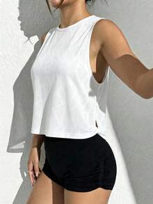 Easithlete Easithlete 女款幾何印花圓領日常健身運動背心上衣 - 白色 - 查看 3