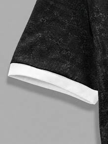 Manfinity Joysei Plus Size Men's Washed Black T-Shirt With White Cuff Patchwork Design, Holiday - Black - View 4