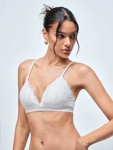 Softvol Sujetador de encaje floral con triángulo, lencería sexy - Blanco - Ver 5