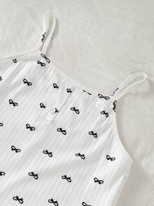 SHEIN Teen Girl Wide Ribbed Bow Print Camisole & Shorts Set Loungewear - Multicolor - View 8