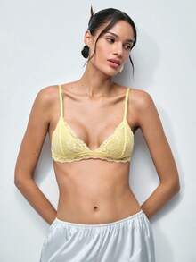 Softvol Holiday Season Ultra-Thin Bra, Floral Pattern Lace Bra For Small Bust Women, Soft Seamless Triangle Cup Sexy Lingerie - Yellow - View 1