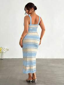 Firerie Vestido de punto a rayas con bloques de color casual para vacaciones talla grande - Azul - Ver 9