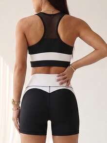 Easithlete Easithlete Contrast Color U-Neck Sleeveless Fitted Workout Set - Black and White - View 2