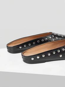 Mnmlis Women's Fashion Small Square Toe Rivet Shoes - Black 1 - View 3
