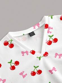 PopScrub Women's Scrub Top, Cherry Bow Print Pattern, Suitable For Work Commute, Pet Hospital - Multicolor - View 4