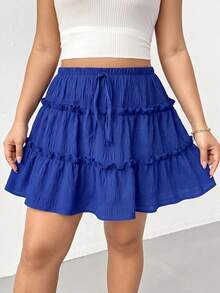 Shapeblank Falda de verano casual de talla grande con unicolor y bajo con volantes - azul real - Ver 3