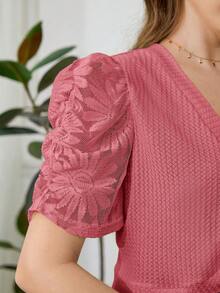SHEIN Clasi 女款短款花瓣袖開襟短版優雅輕量夾克 - 西瓜粉 - 查看 4