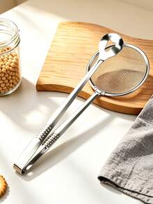 Haus Hana Stainless Steel 2-In-1 Frying Filter Clip Hollow Oil Filter Food Clip Oil Drain Clip Oil Scoop Food Oil Separation Scoop - stainless steel - View 4