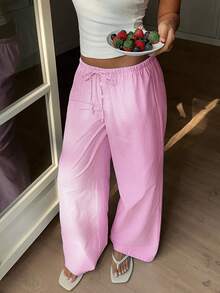CovetEZ Este pantalón con estilo de rayas rosas es muy adecuado para uso casual, vacaciones, uso en el hogar y en la playa. - Rosa - Ver 4