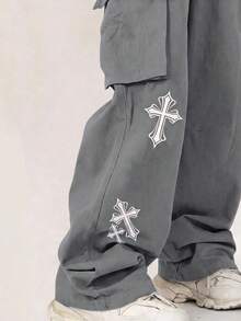 SHEIN 青少年/青年男孩基本休閒純色工裝褲，帶裝飾細節，百搭 - 灰色 - 查看 6