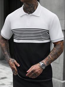 Manfinity CasualCool 男士拼色休閒通勤短袖 Polo 衫 - 彩色 - 查看 3