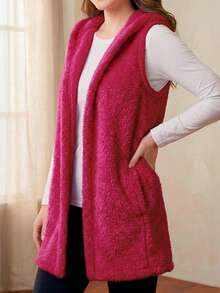 Women's Vest, Open Design With Super Soft Hood - Fucsia - View 2