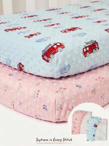 Cozy Pixies 1件裝嬰兒床墊套，卡通小車花卉圖案，豆豆絨布料，舒適柔軟保暖，嬰兒尿布更換墊套 - 彩色 - 查看 1