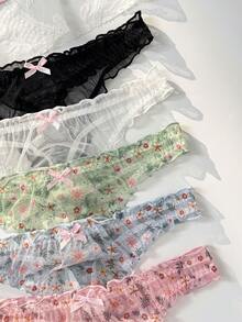 PetitDoll 女款 5件組 花卉蝴蝶結裝飾荷葉邊丁字褲 - 彩色 - 查看 3
