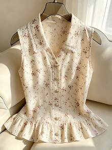 GlowEve CURVE Plus Size Women's Sleeveless Woven Spring/Summer Gentle French Western Floral Patchwork Lace Fashion Versatile Sweet Vintage Camisole Tank Top Beige - Apricot - View 3