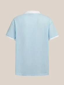 VeloEdit Plus Size Men's Solid Color Short Sleeve Polo Shirt, Fashionable For Summer Fall Winter - Baby Blue - View 6