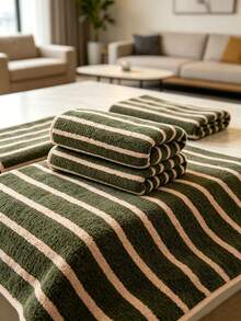 Cirelle 1pc/3pcs Ultra Soft Microfiber Bath Towel, Super Absorbent Quick Dry Striped Bath Towels, Thick Plush Polyester Face Hand Towels For Bathroom, Gym, Hotel, Home Decor - Dark Green - View 9